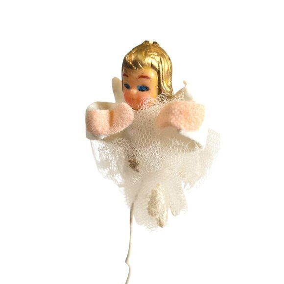 Vintage 60s Angel Floral Pick Hard Plastic Head Tulle Christmas Crafting Japan - Picture 2 of 7